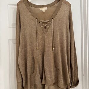 Michael Kors Brown Lace-Up Knit Top